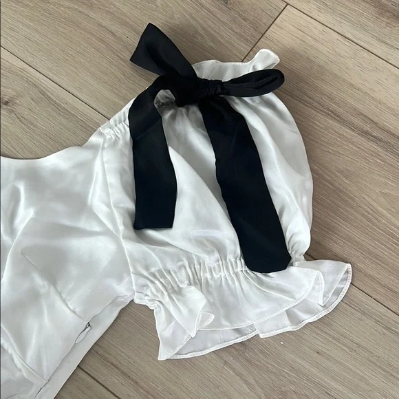 ASOS DESIGN satin puff sleeve midi tea dress in white - Picture 8 of 13